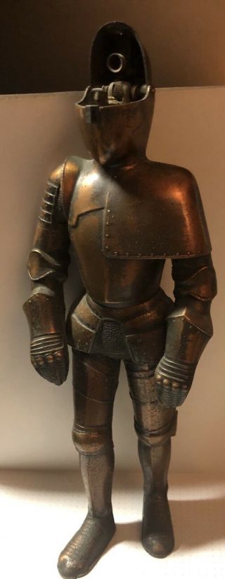 Metal Figural Knight Cigarette Lighter Copper Color 9” Tall