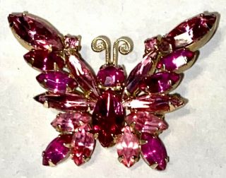 Antique Vintage Jewelry Pink Rhinestone Butterfly Brooch Pin 2 " X 1 /2 " Gorgeuos