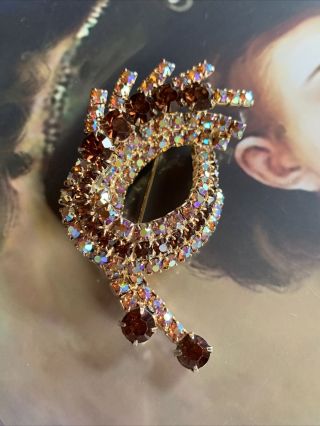 Vintage Juliana D&e Topaz Ab Rhinestone Crystal Swirl 3d Pin Brooch Pin Repaired