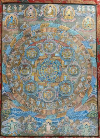 Antique Chinese Tibetan Thangka Mandala Painting Buddha Buddhist Silk Scroll