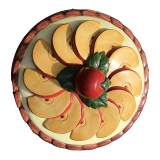 Vintage Cooks Club Apple Slices Ceramic 12 " Pie Plate W / Cover Lid