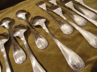 French Silver - Plate Dinner Cutlery Set 12p Christofle Malmaison Empire
