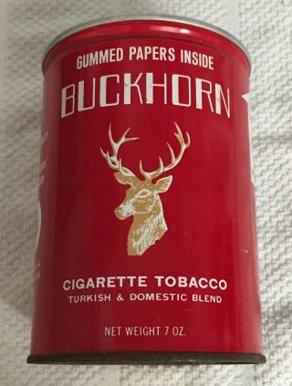 Vintage Buckhorn Tobacco Round Tin Can Turkish & Domestic Blend 7 Oz.