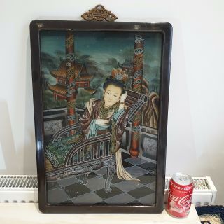 Large Chinese 19th - 20th C Canton Export Reverse Glass Painting