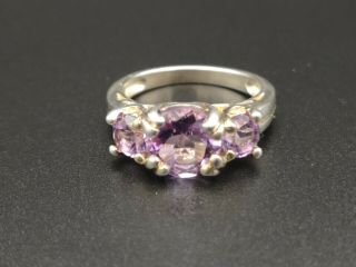 Vintage Stamped 925 Silver Thailand Ring With Amethysts Glass? Stones Size L 4g