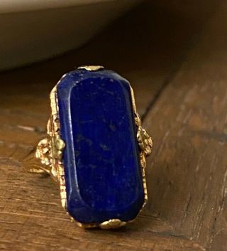Antique Art Nouveau 14k Yellow Gold Lapis Lazuli Ring Size 6