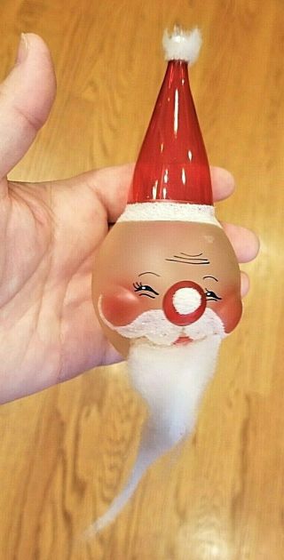 6 " Italian De Carlini Hand Blown Glass Christmas Ornament Santa Head Holiday Vtg