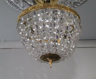 Antique Vintage Flush Mount Light Crystal Basket Chandelier Made In Spain