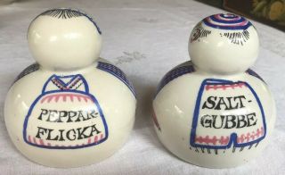 Vintage Aksini Danish Salt Pepper Danmark Mid Century Pair Ceramic Transferware 3