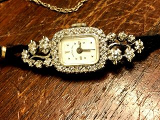 Vintage 14k Solid White Gold Ladies Hamilton Delemont 17j Watch Box