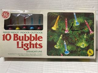 Vintage Christmas Bubble Lights Set Of 10 Merry Midget Ge Indoor Outdoor W Box