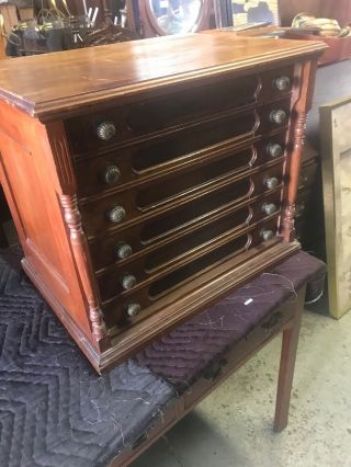 Antique Walnut 6 Drawer Spool Cabinet