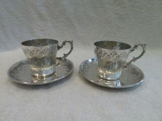 Late 19th C French Sterling Silver 2 Coffee Cups Rococo St Veuve Compere B64