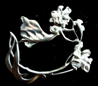 Art Nouveau Vintage Flower Fairy Sterling Silver Brooch Unsigned Artisan