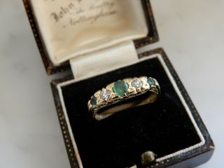 A Stunning 18 Ct Gold Antique Emerald And Diamond Five Stone Ring
