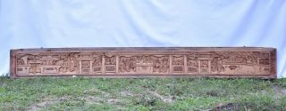 Antique Chinese Wooden Long Panel Carved W 24 Figure,  79 ",  Qing Dynasty,  19th C