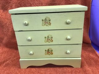 Vintage 3 Drawer Doll Chest - Yellow With Appliqued Dog Pictures