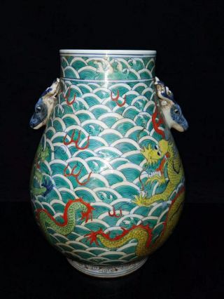 Chinese Antique Qing Famille Rose Porcelain Dragon Zun Vase 5
