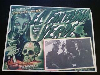 Vintage 1945 The Woman In Green Basil Rathbone Mexican Lobby Card Vhtf