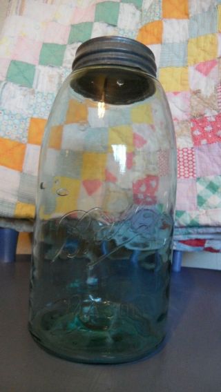 Vintage Half Gallon Size Aqua Ball Mason Fruit Jar - Great For Display Or Use