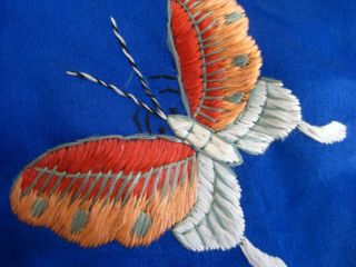Fine Old Antique Chinese Blue Embroidered Silk Butterflies Imperial Robe 3