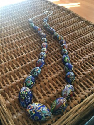 Vintage SterlIng Silver Colorful Art Glass Murano Millefiori Graduated Necklace 3