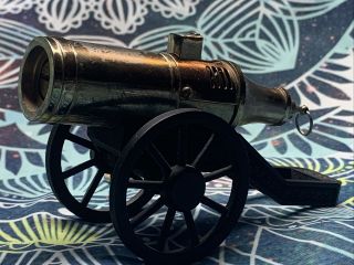 Vintage Brass Metal Cannon Table Cigarette Lighter Opens And Seems To Work