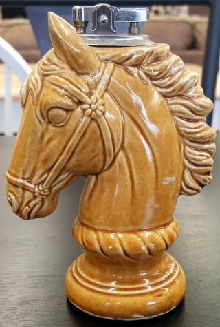 Vintage Ceramic Glazed Horse Head Chess Knight Cigarette Table Lighter 2
