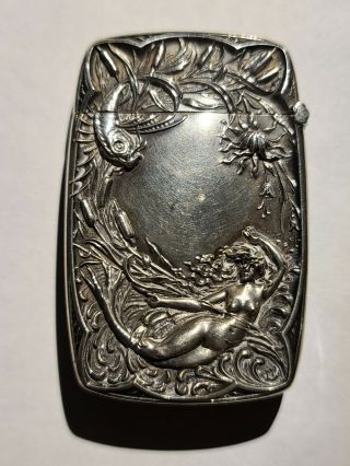 Antique Sterling Erotica Nude Mermaid With Fish Match Safe Old Vesta Case