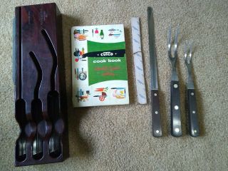 Vintage Cutco Three Piece Carving Set In Case W/ Sharpener,  And A Cookbook