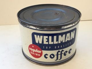 Vintage 1950s Wellman’s Regular Grind Coffee 1 Lb Empty Tin Can