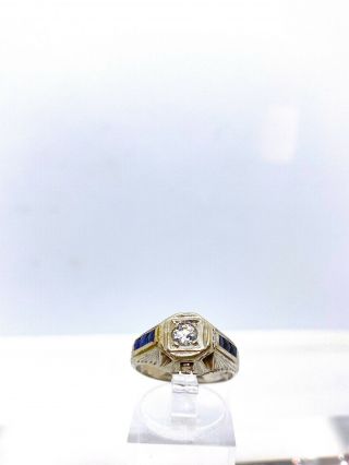 Antique Art Deco 14k White Gold Diamond & Sapphire Ring