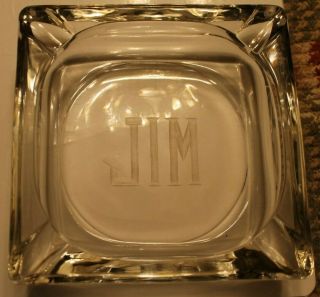Vintage Mid Century Large Glass Ash Tray Monogrammed 