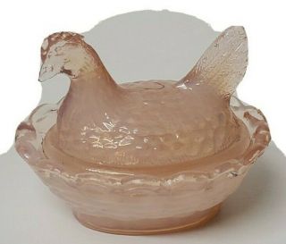 Vintage Chicken Hen On Nest Glass Salt Dip Light Pink Antique Collectible