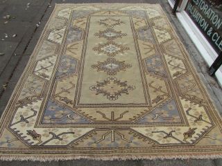 Vintage Worn Traditional Hand Made Turkish Oriental Wool Green Carpet 278x203cm