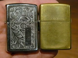 Vintage Zippo 1932 - 1991 Solid Brass And Silver Plated Venetian Scroll Zippo
