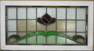 Old English Leaded Stained Glass Window Transom Bordered Floral 33.  75 " X 18.  25 "