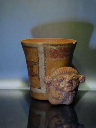 Pre Columbian Ritual Ceramic Kero Figure Priestess Painted Wtl Report Nazca Ica