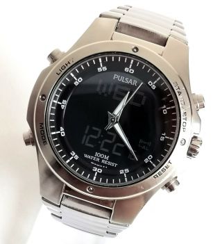 Pulsar NX14 - X003 (Seiko) mens quartz duo display wristwatch all stainless steel 2