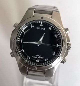 Pulsar NX14 - X003 (Seiko) mens quartz duo display wristwatch all stainless steel 3