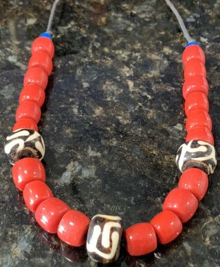 Old Antique Handmade String Tibetan Natural Red Coral Prayer Bead Necklace