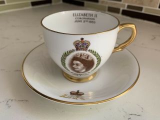 Queen Elizabeth Ii 1953 Coronation Tea Cup Saucer Fine Bone China Taylor & Kent