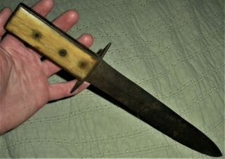 Antique C.  1860 Confederate Civil War Bowie Knife Bone Handle Forged Iron Vafo