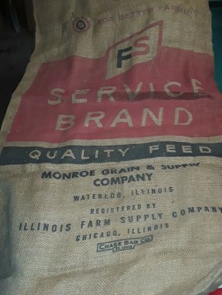 Vintage Fs Farm Service Seeds Seed Corn Burlap Cloth Bag Or Sack