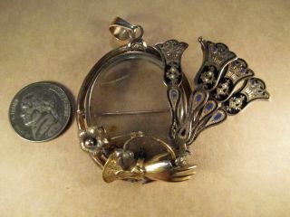 Antique Victorian 10k - 14k Gold & Enamel Locket Pendant,  Hand W/ Fan,  19.  5g