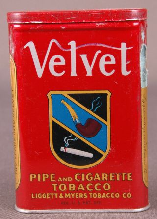 Antique Velvet Pipe And Cigarette Tobacco Tin Tax Stamp Liggett And Meyers Vtg