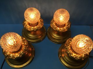 Set Of 4 Antique 1920’s Vtg Brass Flush Mount Ceiling Light Fixture Rewired