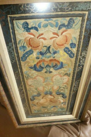 Antique Chinese Embroidered Silk Panel Embroidery Forbidden Stitch 11x21 " Frogs