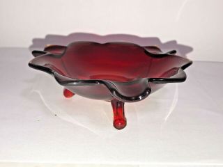 Vintage Art Colored Glass Red & Amber Trinket Dish / Ashtray Mid Century Modern