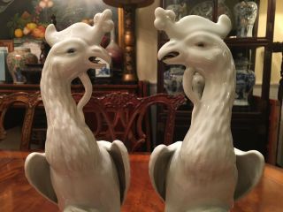 A Pair Chinese Early 20th C Blanc De Chine Porcelain Bird Statues,  Marked. 3